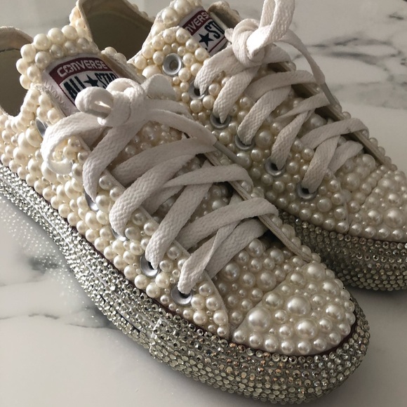 Custom Handmade Pearl and Crystal Bridal Converse - Picture 5 of 15